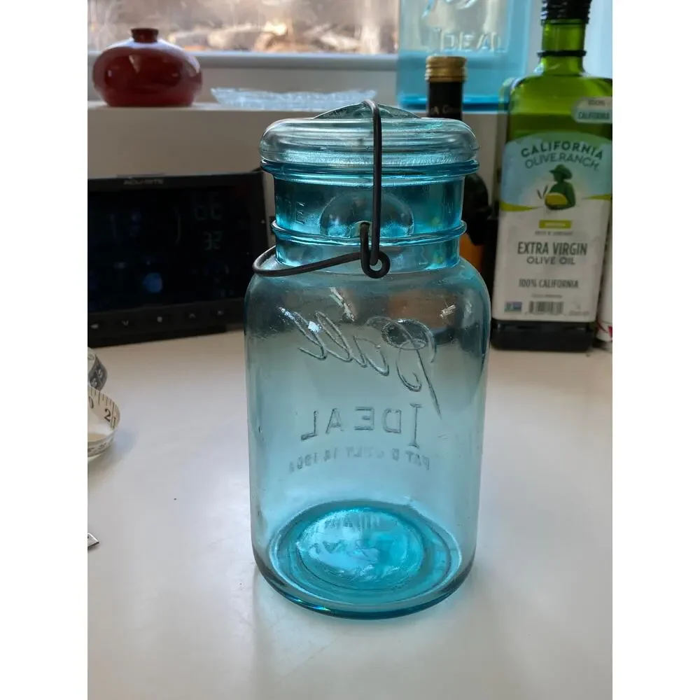 Ball Ideal Blue Glass 1 Qt.‎ Wire Bail Canning Jar